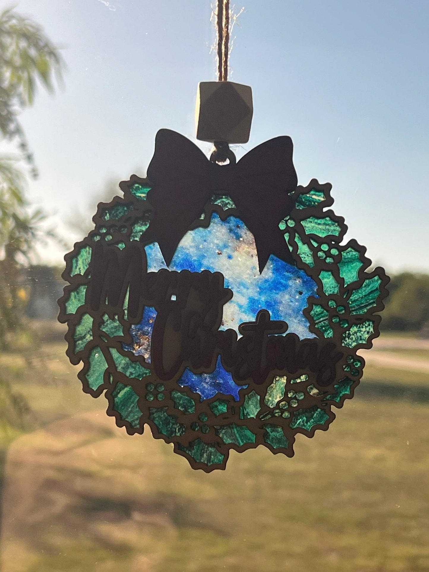 Merry Christmas Suncatcher Ornament - Rustic Holiday Charm