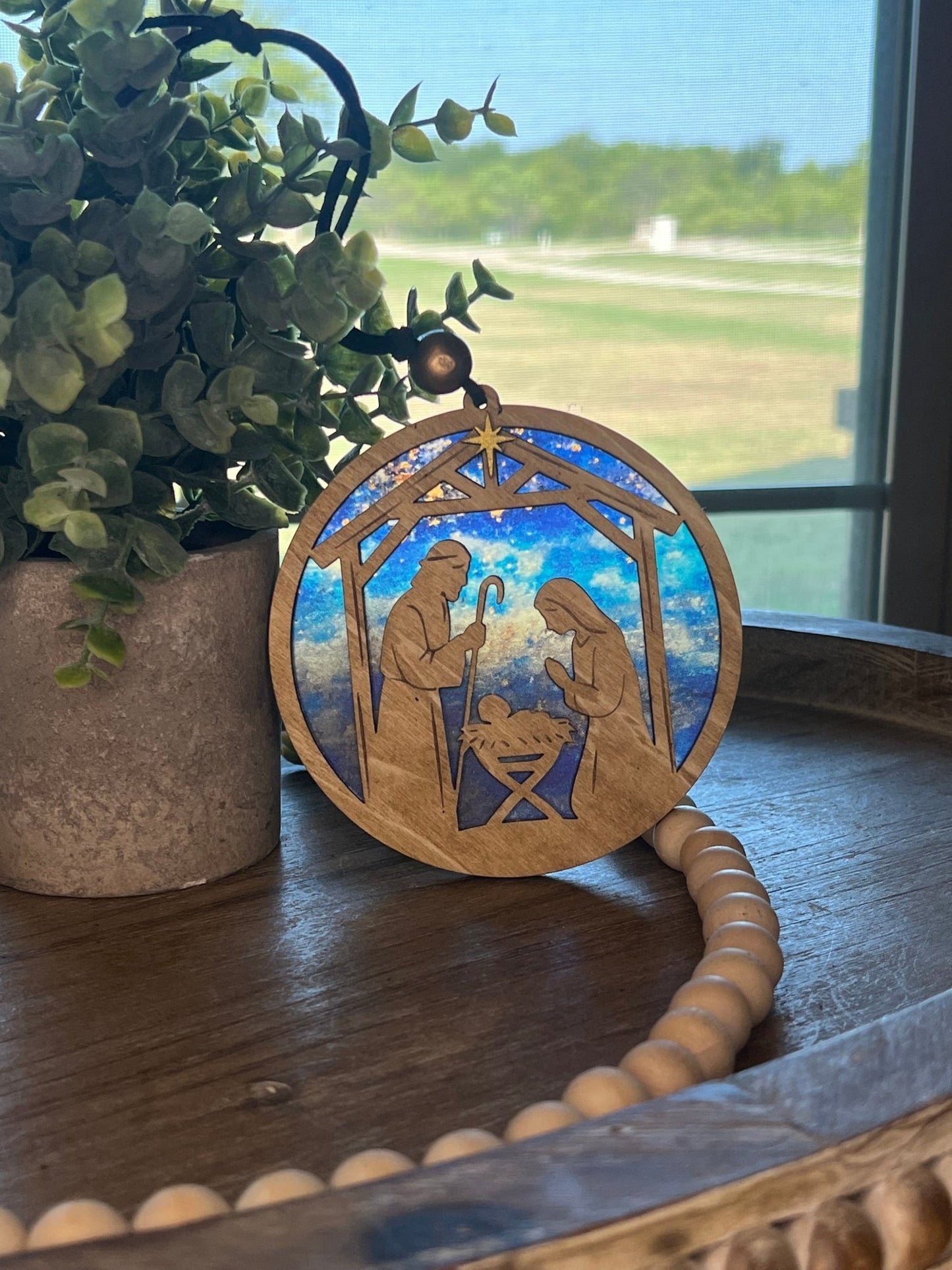 Nativity Ornament and Suncatcher SVG – 4.5" &amp; 8" Holy Family Laser Cut File (Digital Download)