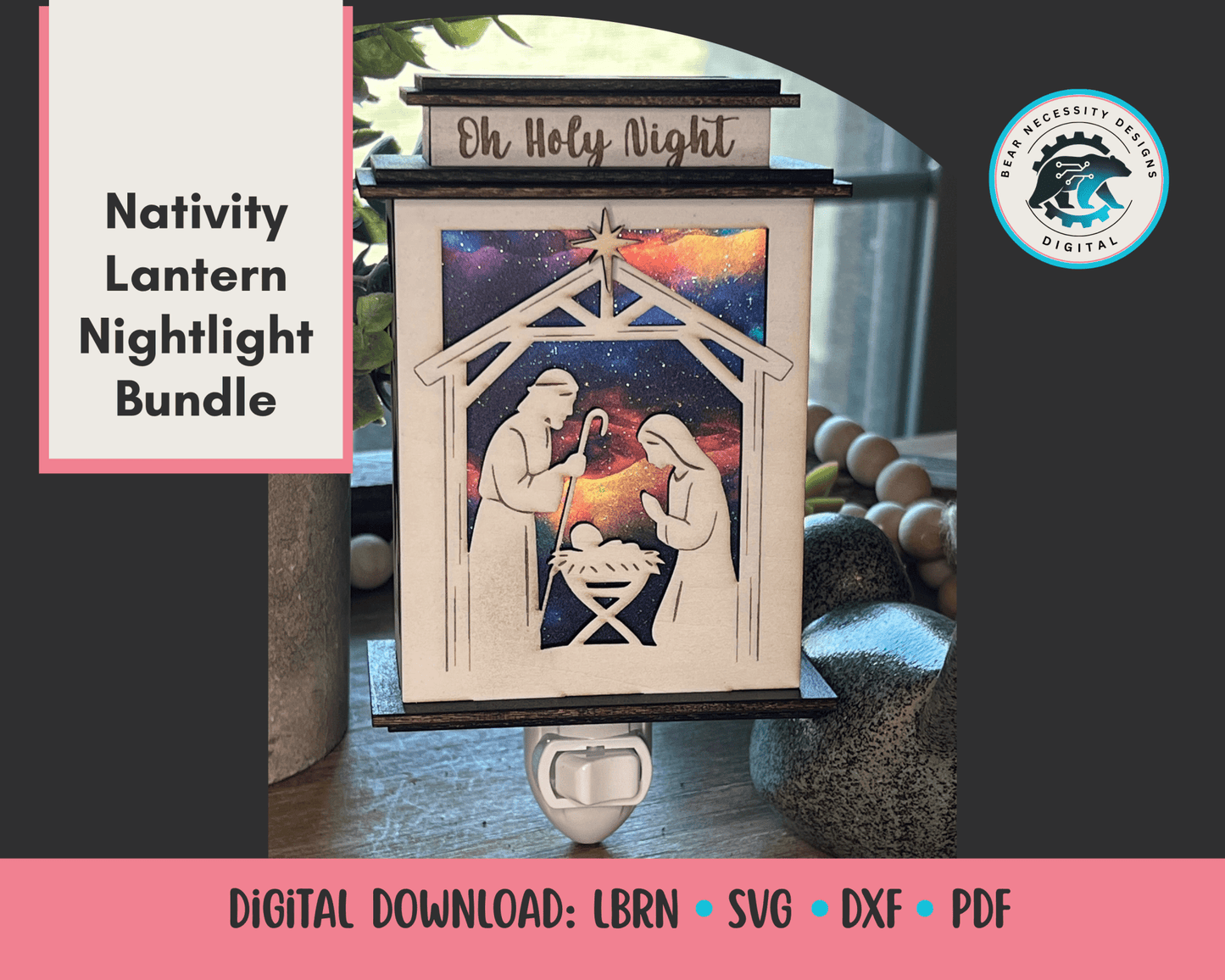Nativity Lantern Nightlight SVG Bundle | Holy Family Christmas Digital Cut Files
