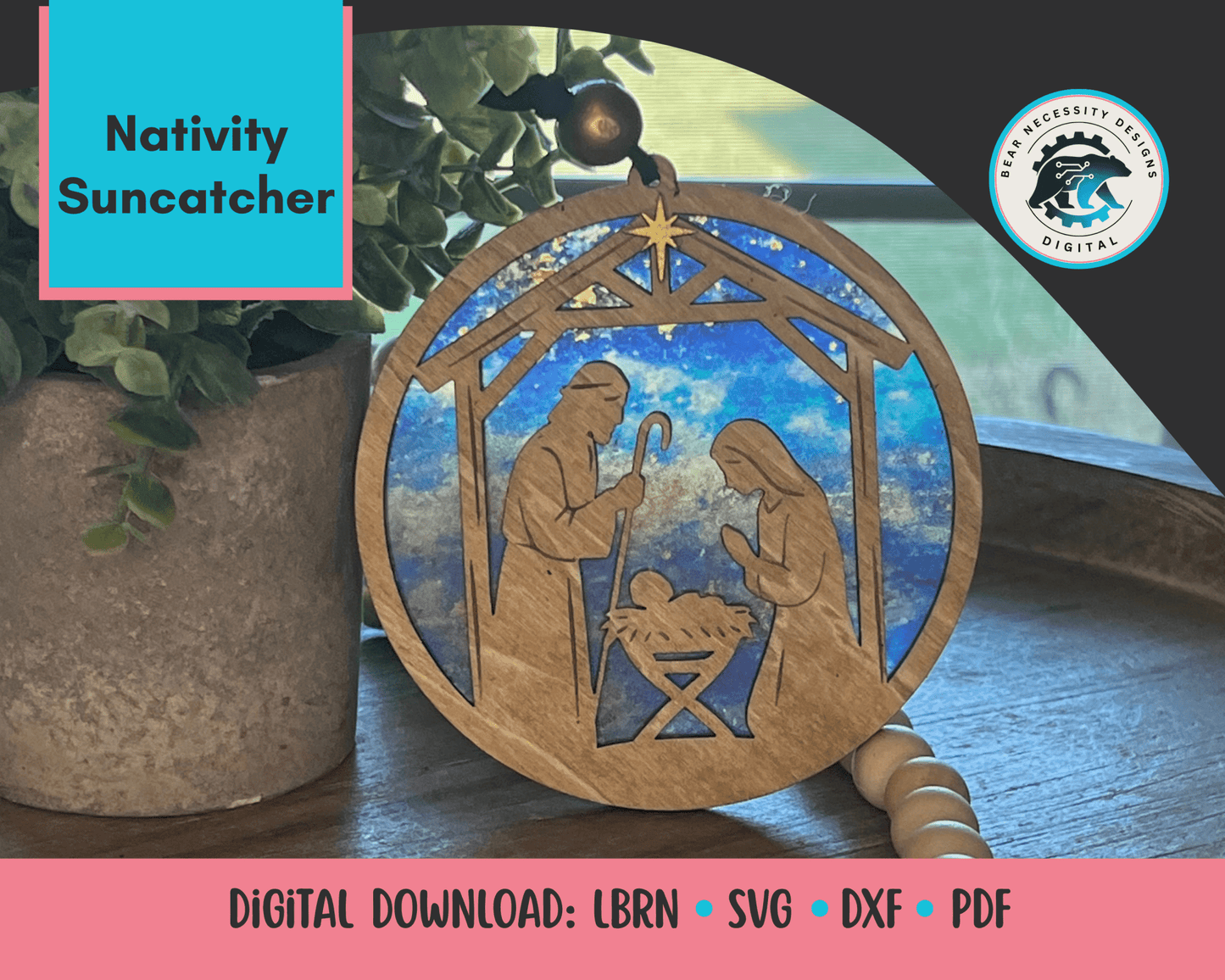 Nativity Ornament and Suncatcher SVG – 4.5" &amp; 8" Holy Family Laser Cut File (Digital Download)