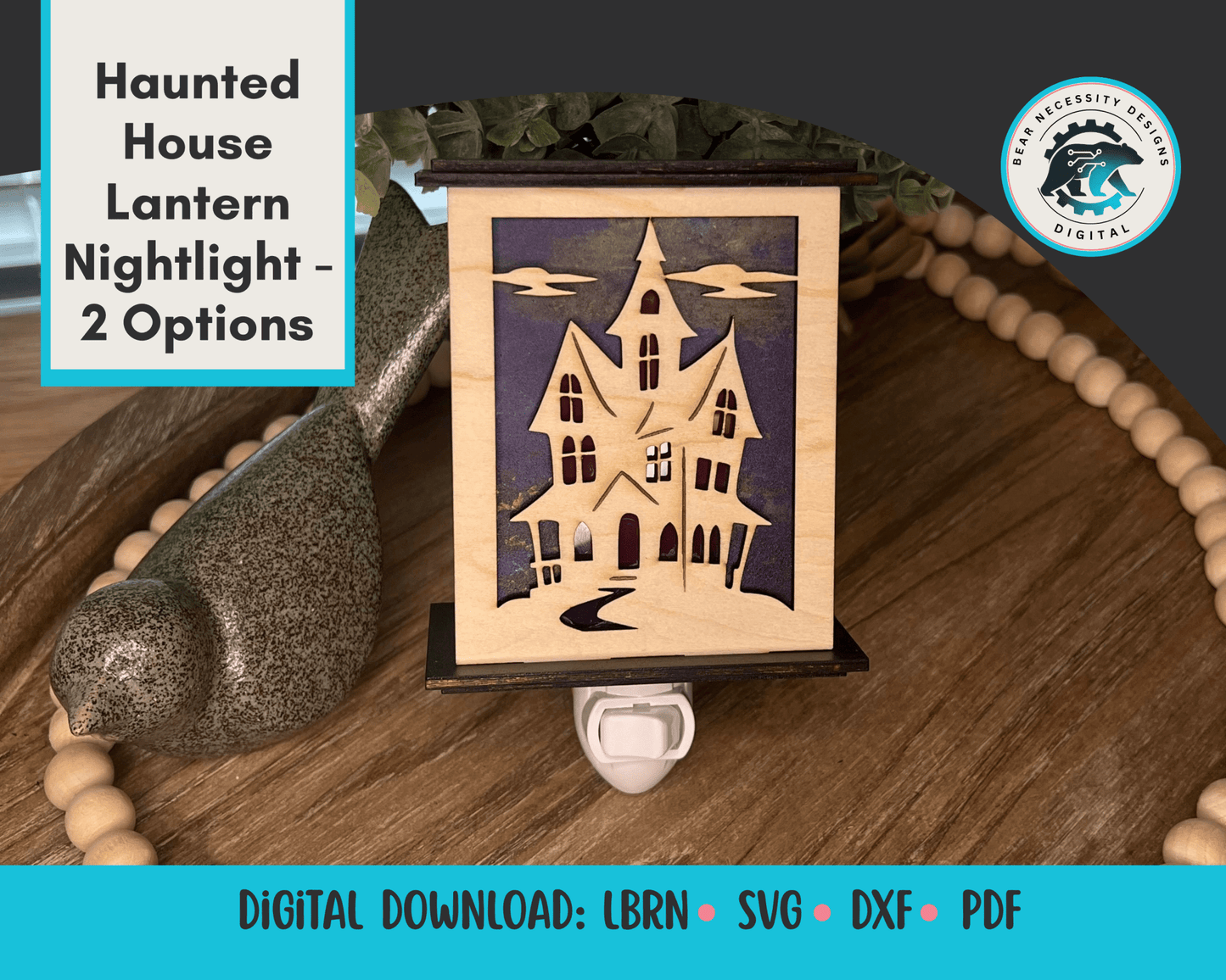 Halloween Lantern Nightlight SVG – Layered Haunted House Laser Cut File (Digital Download)