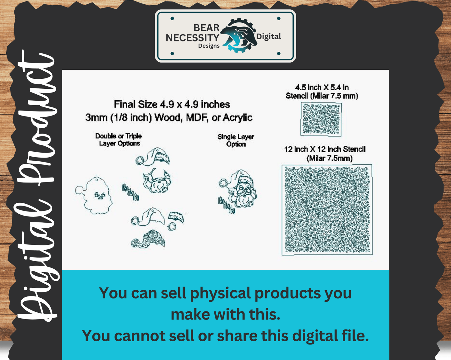 Vintage Santa Ornament SVG – Leopard Print Laser Cut Christmas File (Digital Download)