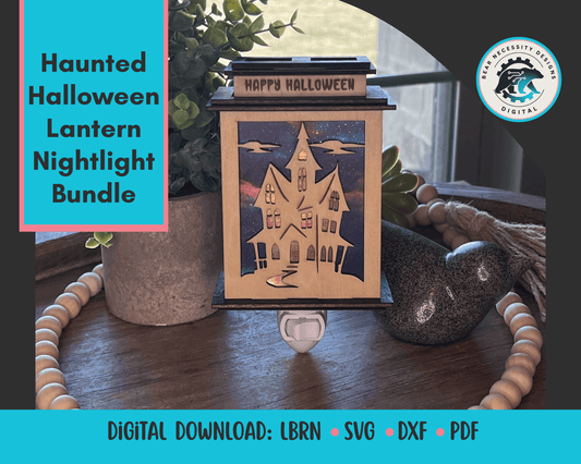 Haunted Halloween Lantern Nightlight SVG Bundle | Spooky House Laser Cut Files