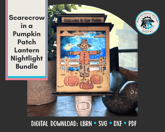 Scarecrow Pumpkin Patch Lantern Nightlight SVG Bundle | Personalized Fall Laser Cut Files