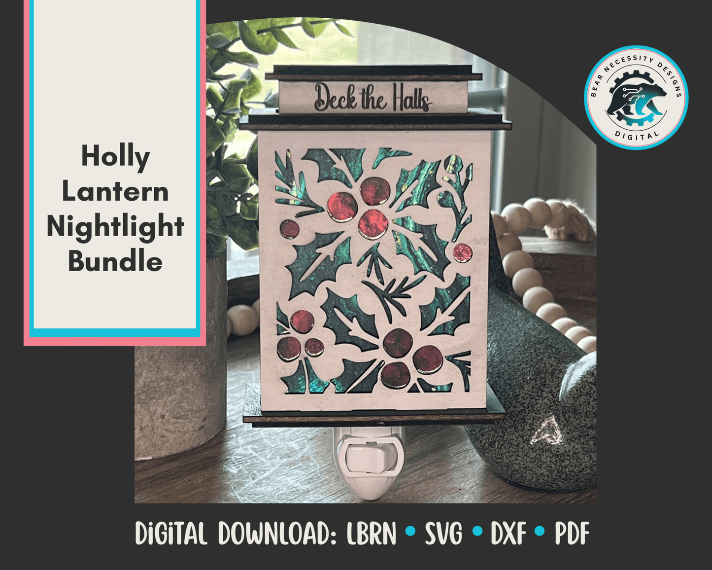 Holly Lantern Nightlight SVG Bundle | Christmas Laser Cut Files