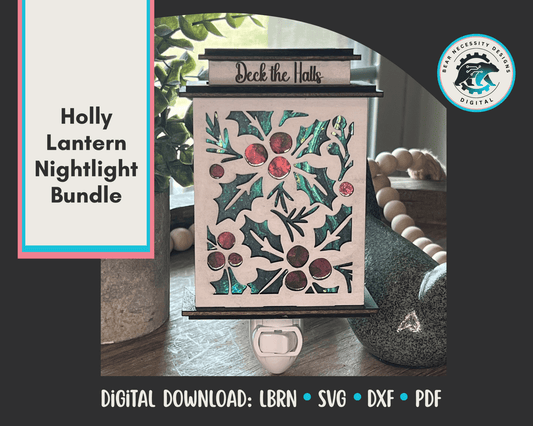 Holly Lantern Nightlight SVG Bundle | Christmas Laser Cut Files