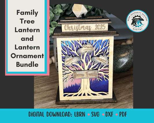 Family Tree Lantern & Ornament SVG – Personalized Christmas Laser Cut File (Digital Download)