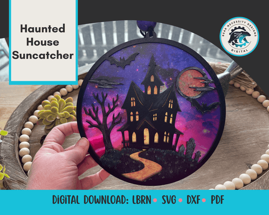 Haunted House Suncatcher SVG – 8" Layered Halloween Laser Cut File (Digital Download)