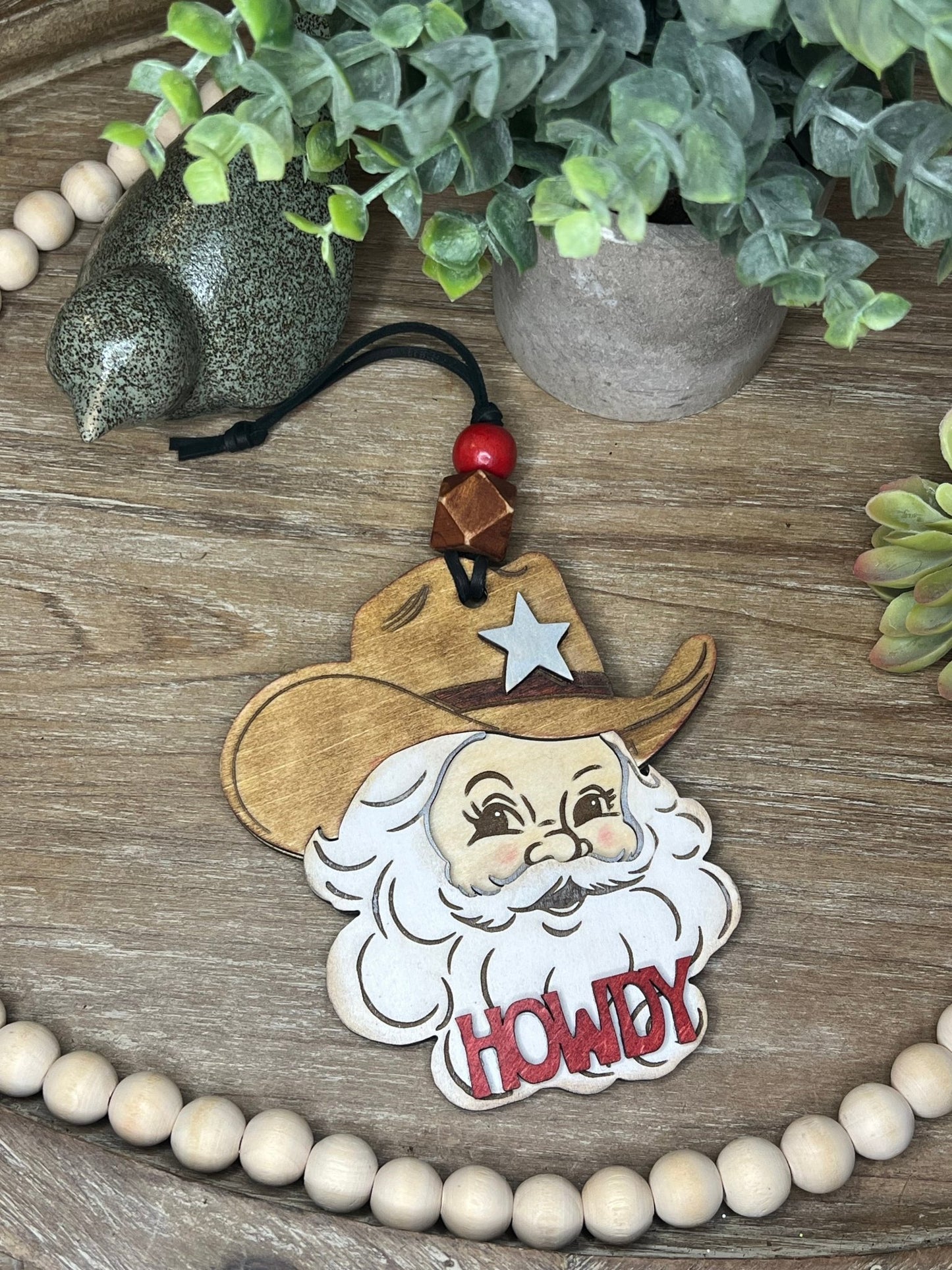 Cowboy Santa Ornament SVG – Western Christmas Laser Cut File (Digital Download)
