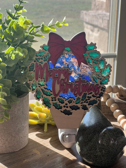 Merry Christmas Nightlight - Rustic Wood & Acrylic Holiday Decor