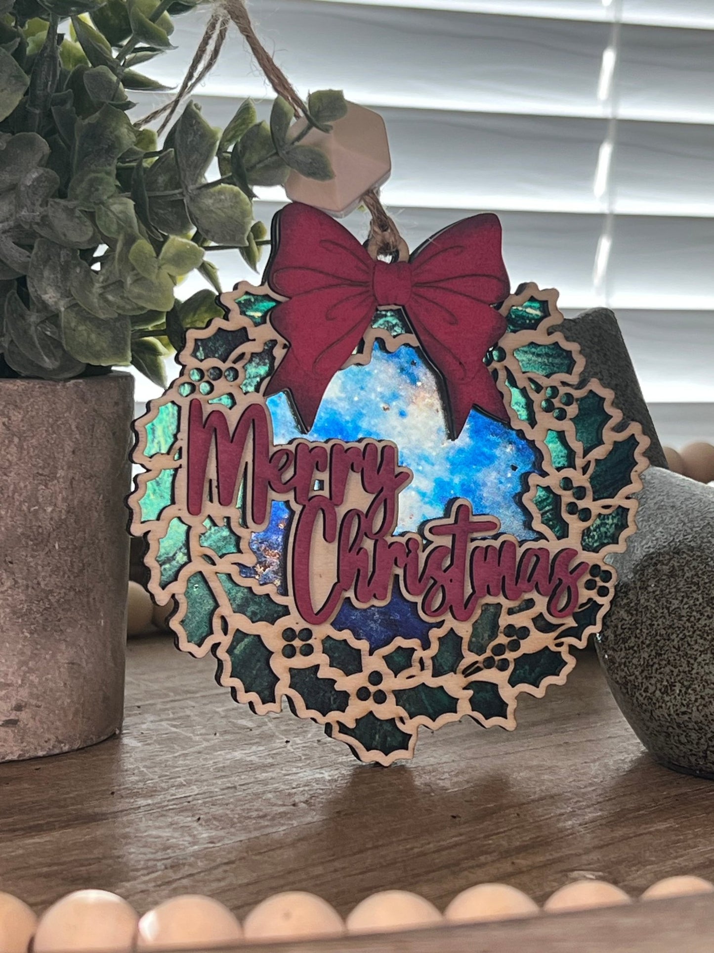 Merry Christmas Suncatcher Ornament - Rustic Holiday Charm