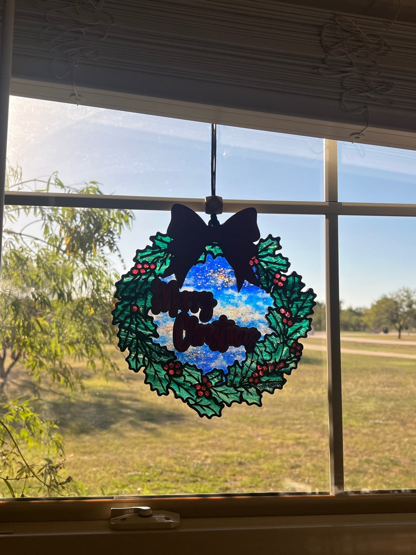Merry Christmas Suncatcher - Rustic Wooden Holiday Decor