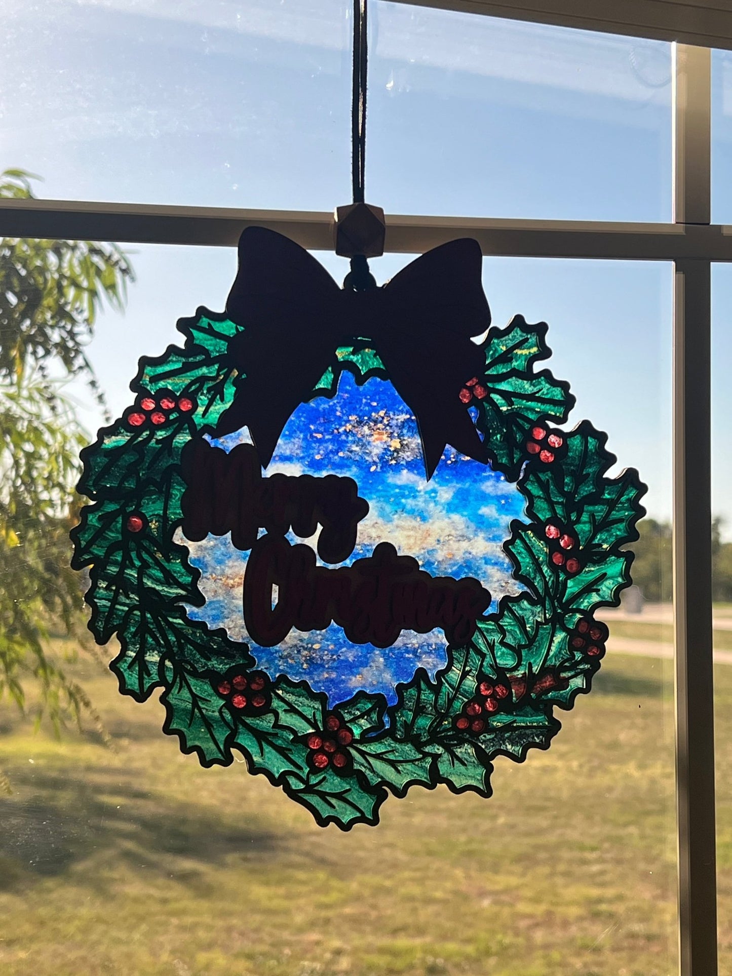 Merry Christmas Suncatcher - Rustic Wooden Holiday Decor