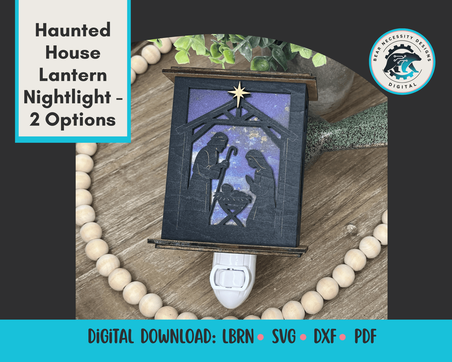 Nativity Lantern Nightlight SVG – Layered Holy Family Laser Cut File (Digital Download)