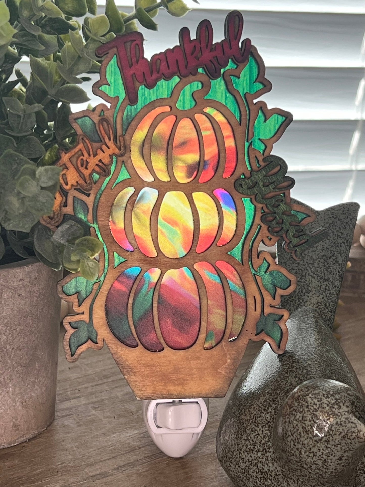 Thankful Grateful Blessed Pumpkin Nightlight SVG | Fall Laser Cut Nightlight Digital Files for Lasers