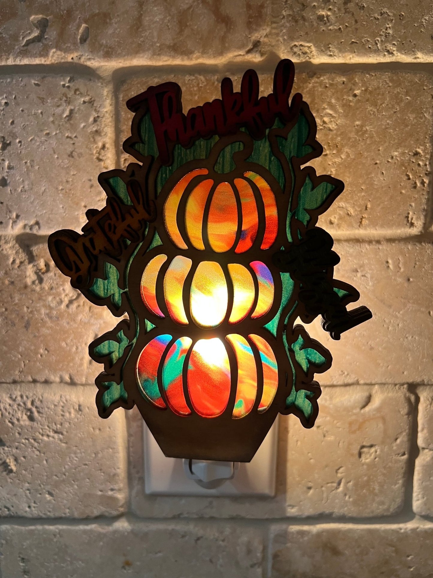 Thankful Grateful Blessed Pumpkin Nightlight SVG | Fall Laser Cut Nightlight Digital Files for Lasers