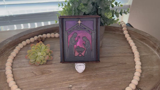 Christmas Nativity Lantern Nightlight - Black Wood & Acrylic