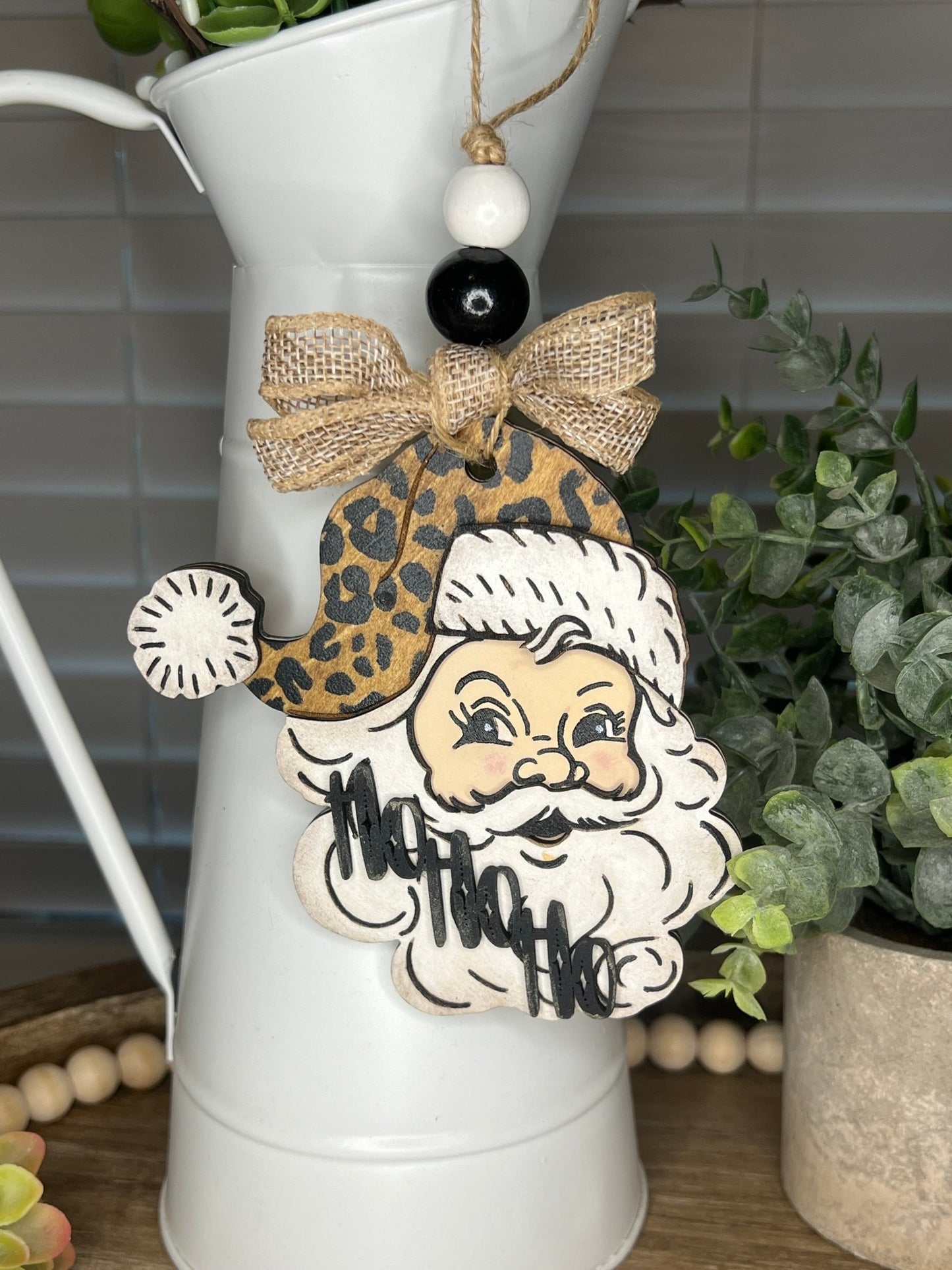 Vintage Santa Ornament SVG – Leopard Print Laser Cut Christmas File (Digital Download)